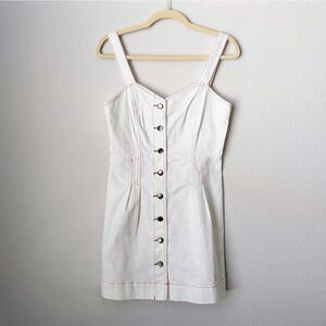 Women's Gianni Bini Mini Dress Jean White Pink 5 Sleeveless Denim Bodycon EUC